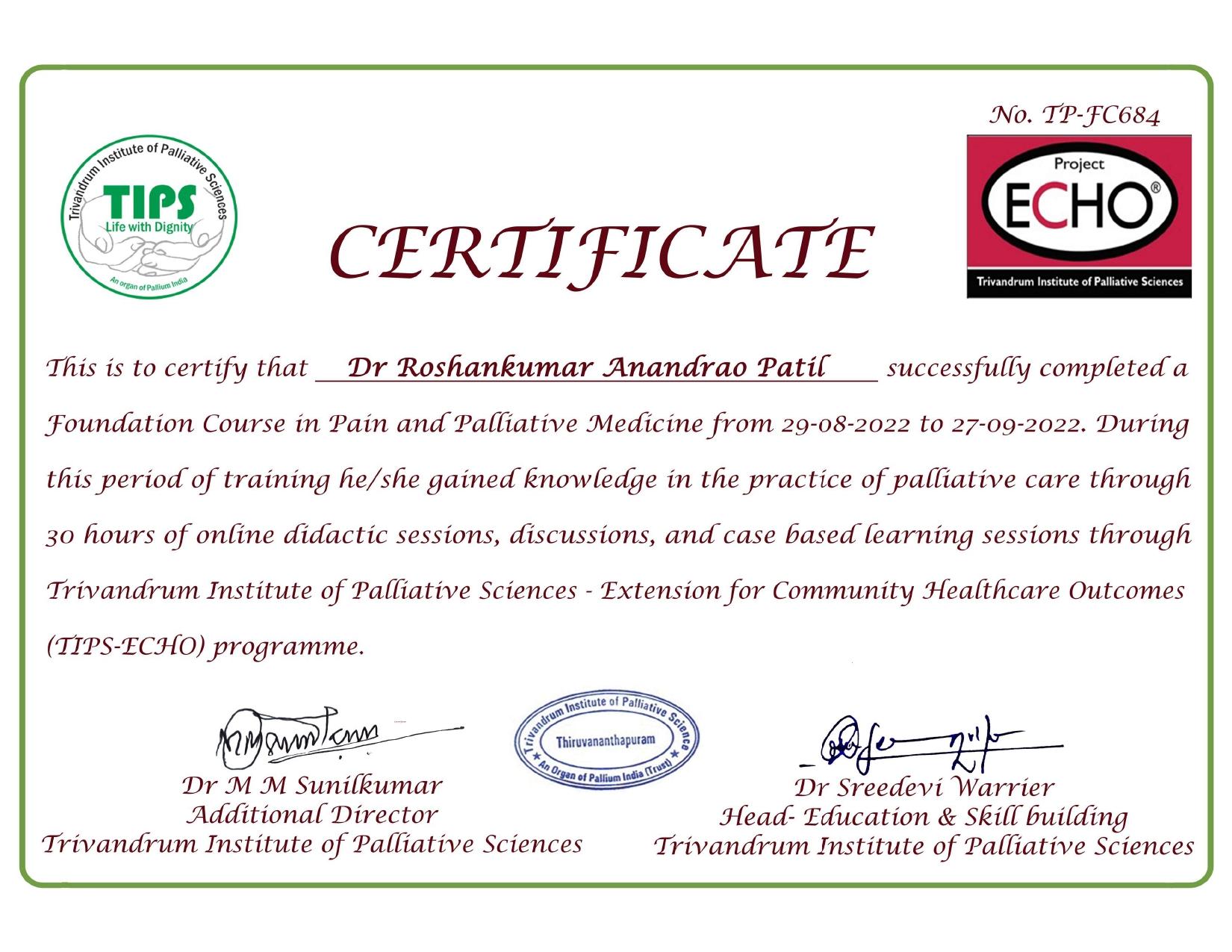 Foundation Course of Palliative Medicine by Trivandrum Institute of Palliative Services  