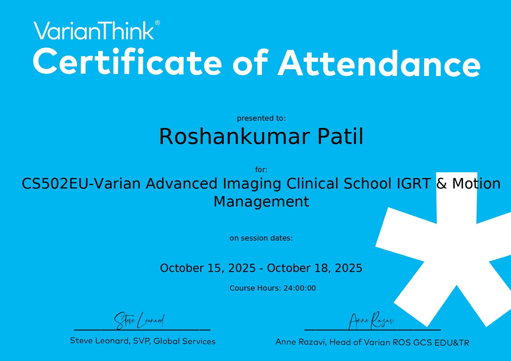Varian’s Training of Advanced Imaging IGRT and Motion Management 